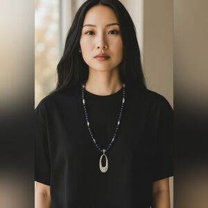 NWT Blue and Silver Necklace with Striking Pendant